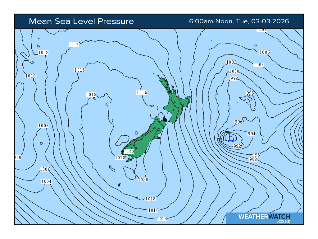 Mean sea level pressure for 7:01am on Tue 3 March 2026