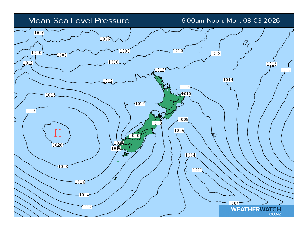 Mean sea level pressure for 7:01am on Mon 9 March 2026