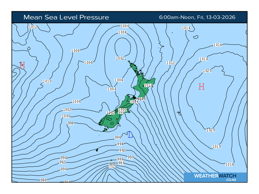 Mean sea level pressure for 7:01am on Fri 13 March 2026