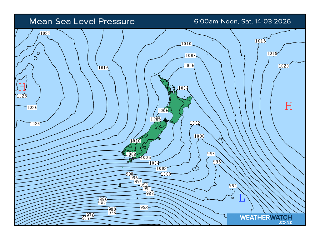 Mean sea level pressure for 7:01am on Sat 14 March 2026