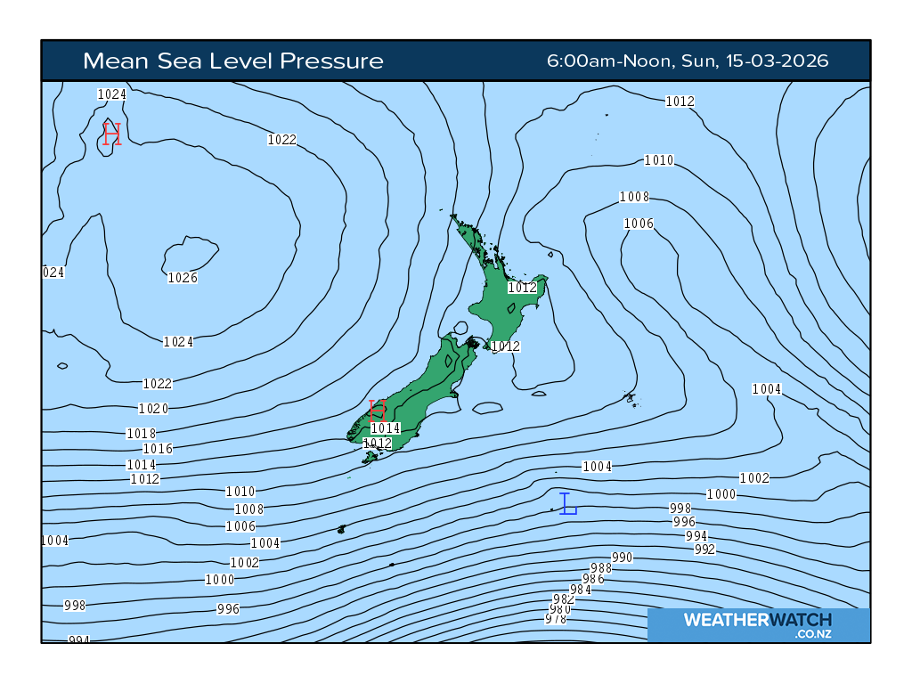 Mean sea level pressure for 7:01am on Sun 15 March 2026