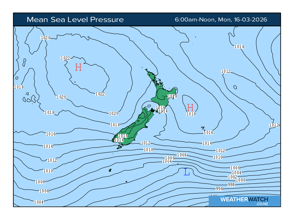 Mean sea level pressure for 7:01am on Mon 16 March 2026