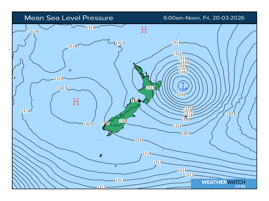 Mean sea level pressure for 7:01am on Fri 20 March 2026