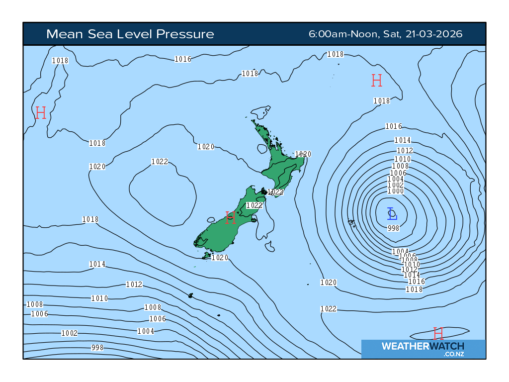 Mean sea level pressure for 7:01am on Sat 21 March 2026