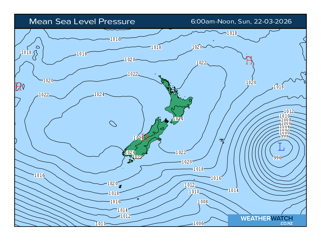 Mean sea level pressure for 7:01am on Sun 22 March 2026