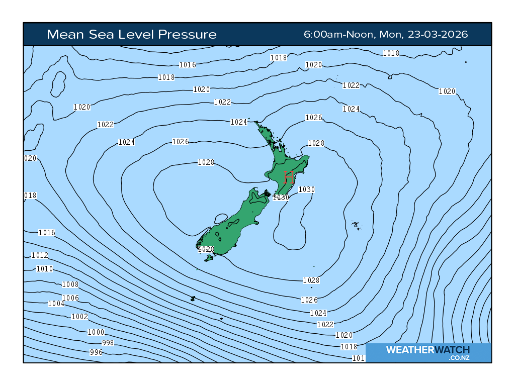 Mean sea level pressure for 7:01am on Mon 23 March 2026