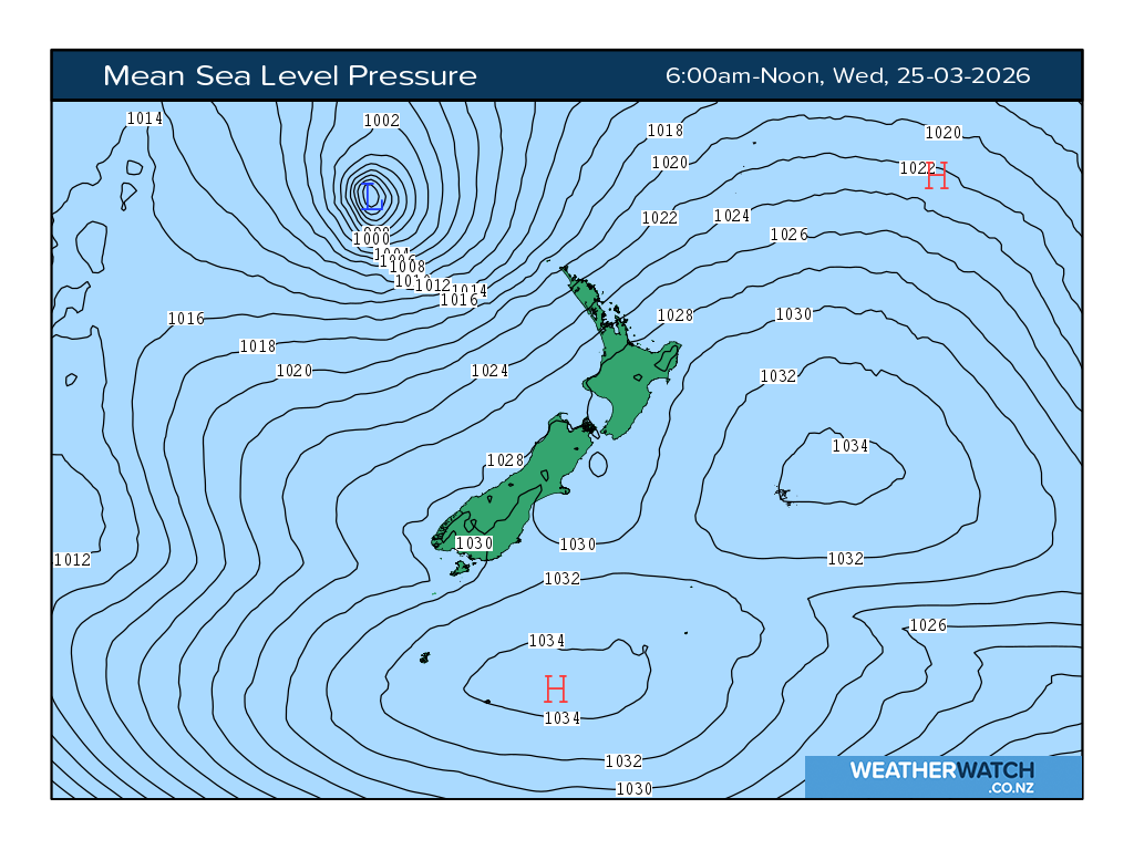 Mean sea level pressure for 7:01am on Wed 25 March 2026