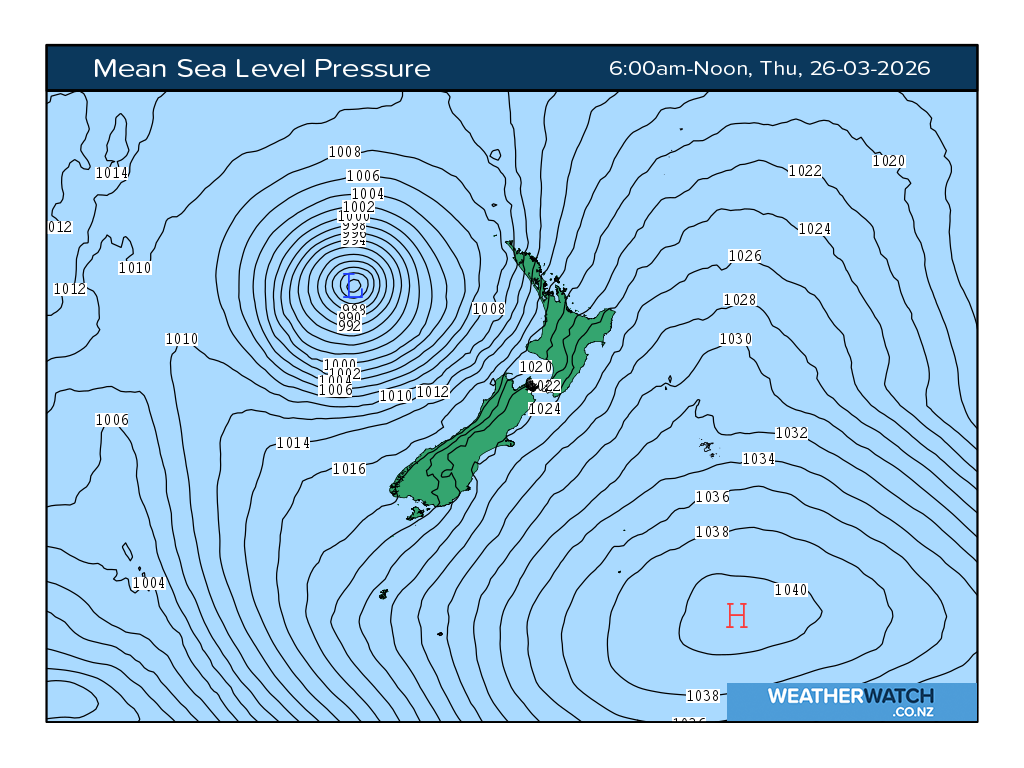 Mean sea level pressure for 7:01am on Thu 26 March 2026