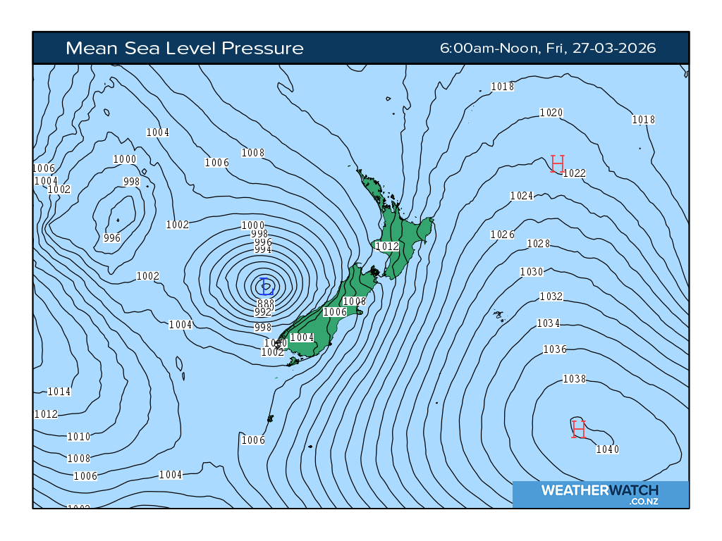 Mean sea level pressure for 7:01am on Fri 27 March 2026