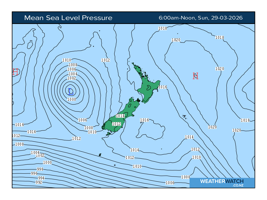 Mean sea level pressure for 7:01am on Sun 29 March 2026