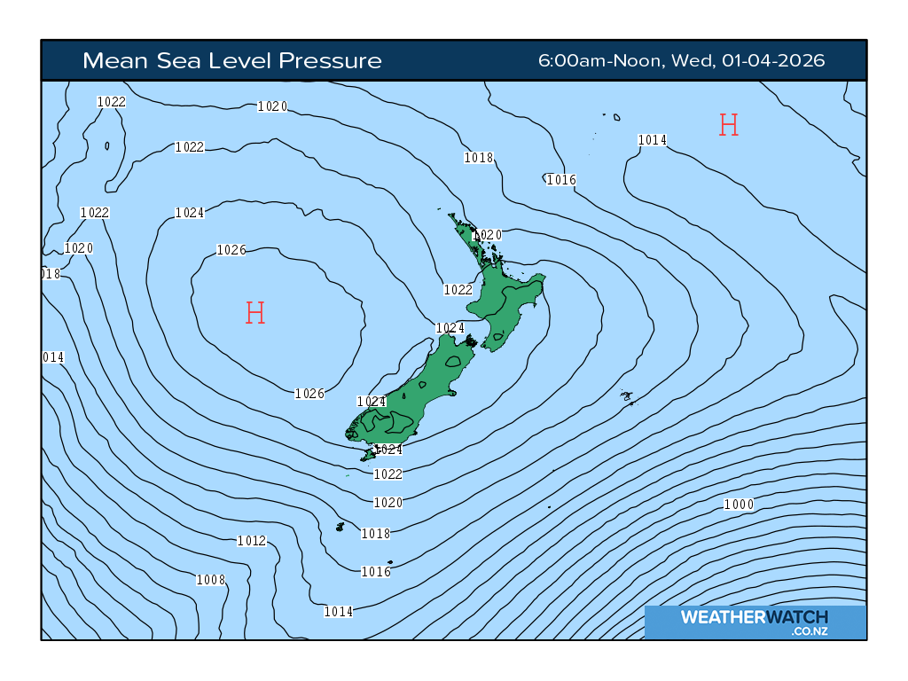 Mean sea level pressure for 7:01am on Wed 1 April 2026