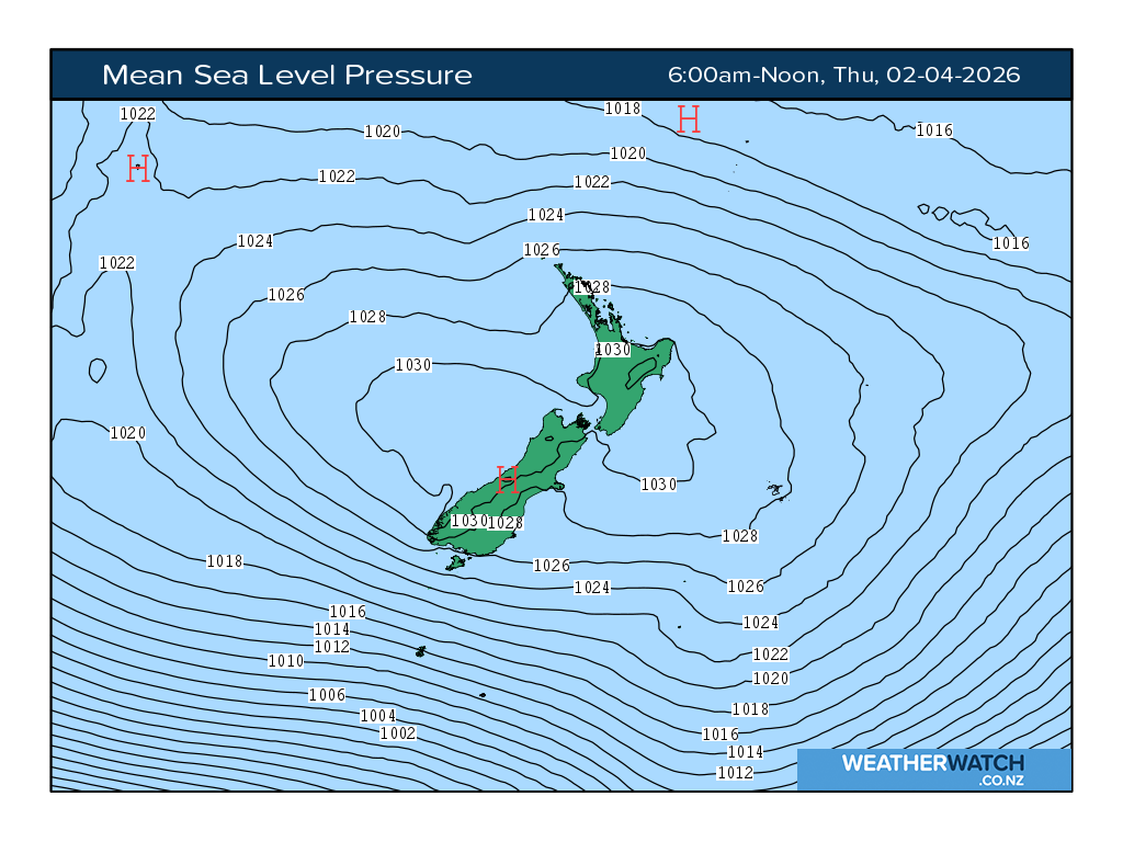 Mean sea level pressure for 7:01am on Thu 2 April 2026