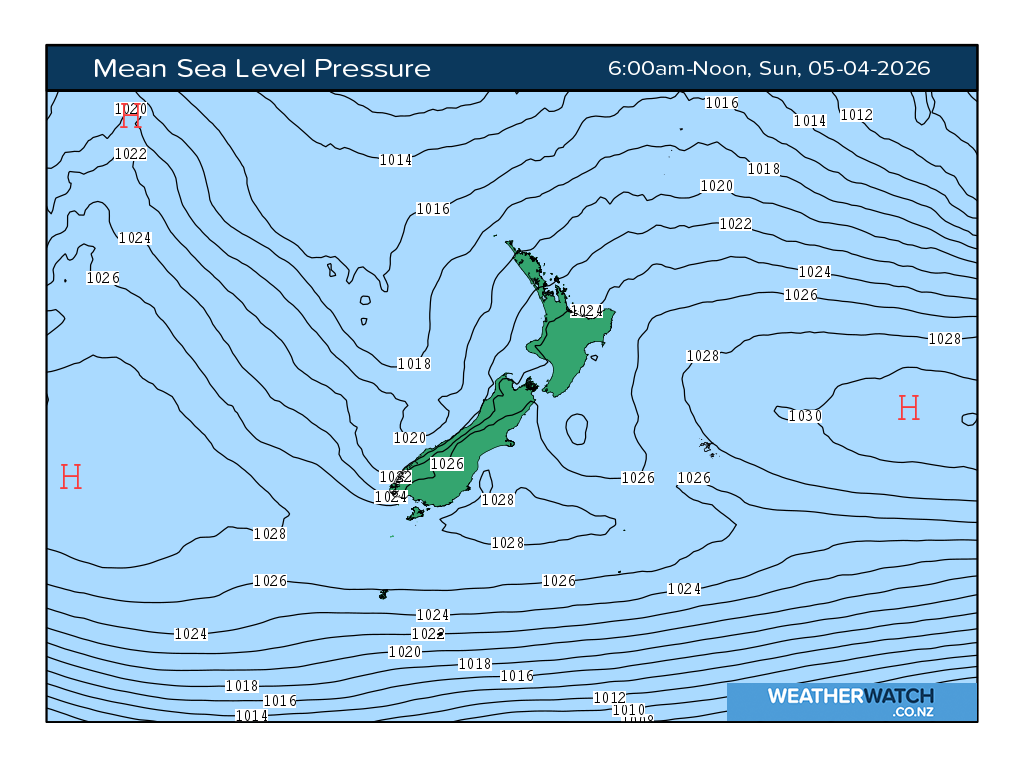 Mean sea level pressure for 7:01am on Sun 5 April 2026