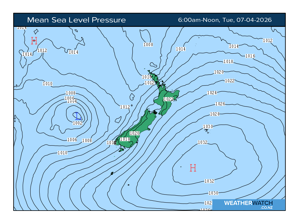 Mean sea level pressure for 6:01am on Tue 7 April 2026