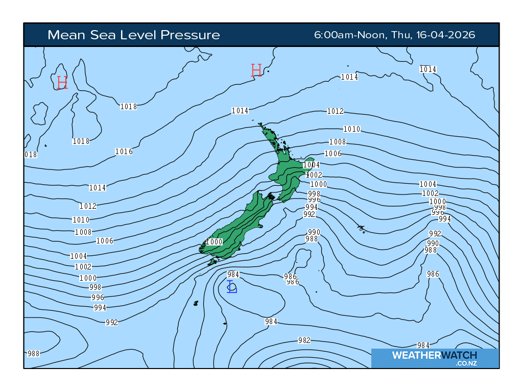 Mean sea level pressure for 6:01am on Thu 16 April 2026