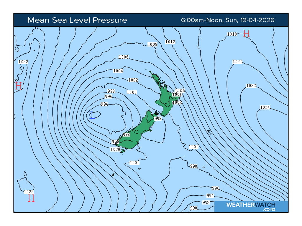 Mean sea level pressure for 6:01am on Sun 19 April 2026
