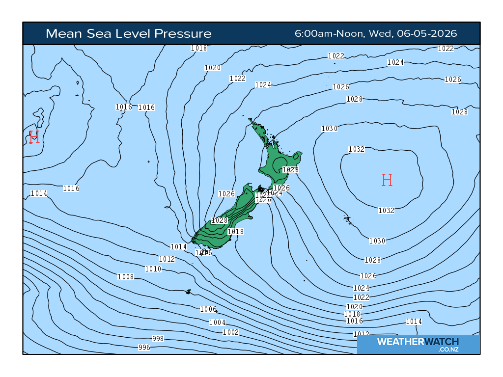 Mean sea level pressure for 6:01am on Wed 6 May 2026