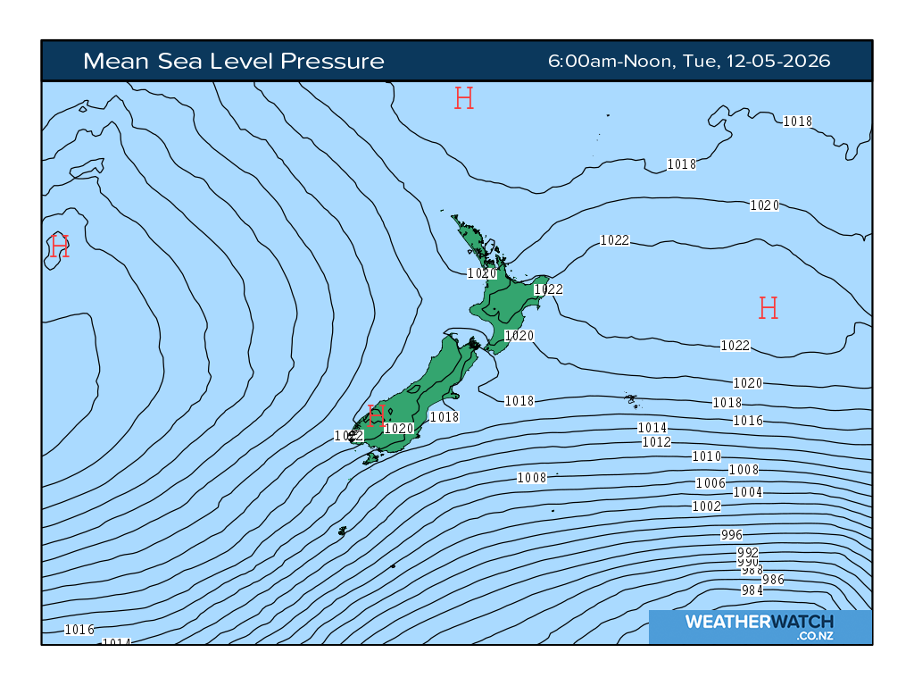 Mean sea level pressure for 6:01am on Tue 12 May 2026