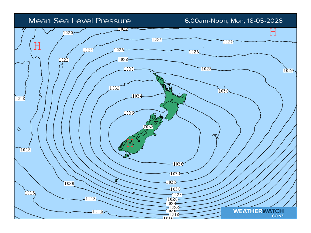 Mean sea level pressure for 6:01am on Mon 18 May 2026