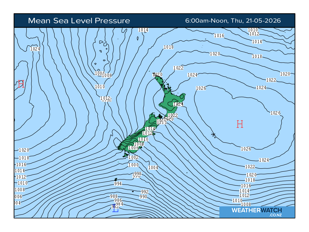 Mean sea level pressure for 6:01am on Thu 21 May 2026