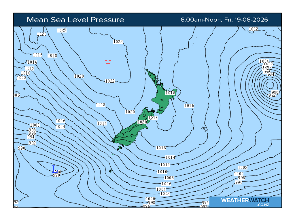Mean sea level pressure for 6:01am on Fri 19 June 2026