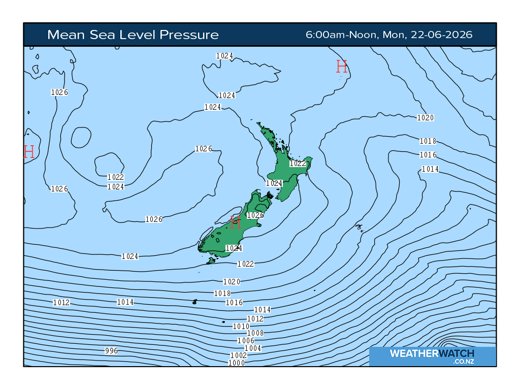 Mean sea level pressure for 6:01am on Mon 22 June 2026