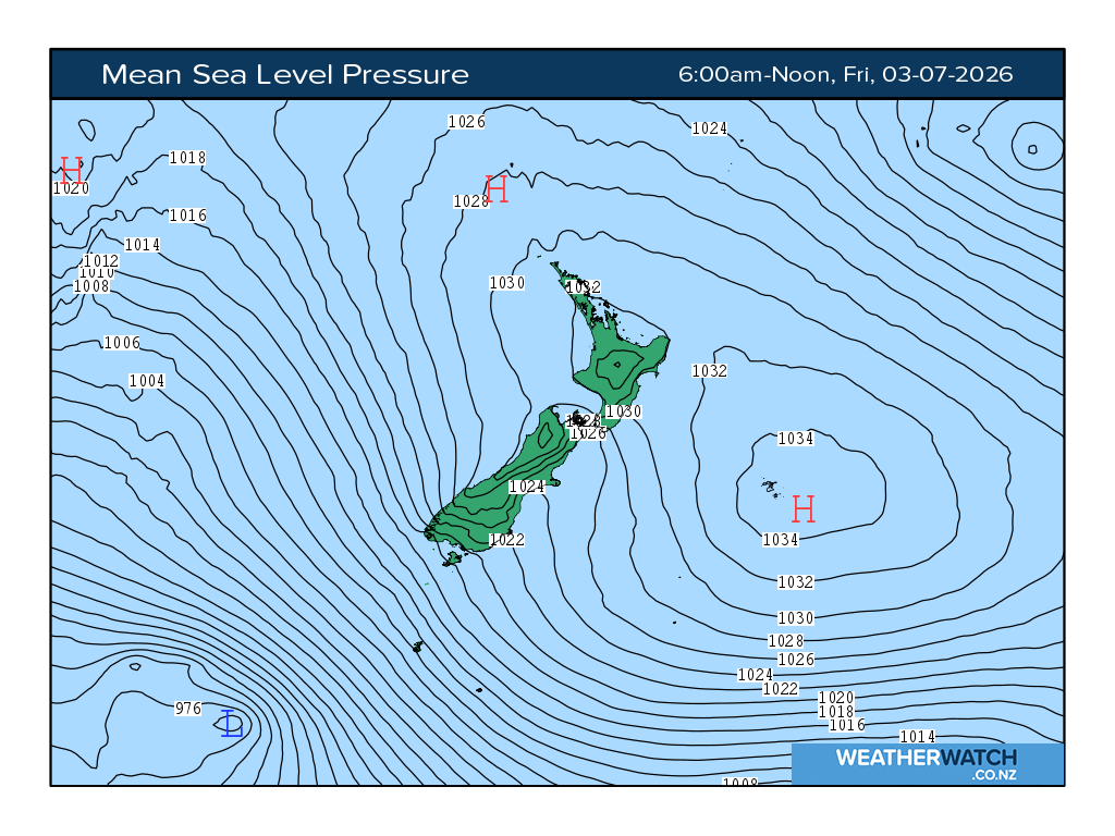 Mean sea level pressure for 6:01am on Fri 3 July 2026