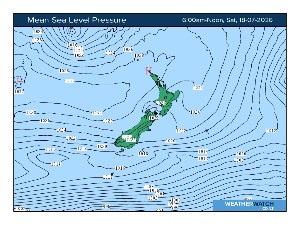 Mean sea level pressure for 6:01am on Sat 18 July 2026