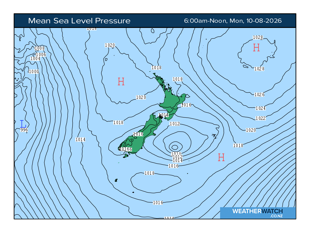 Mean sea level pressure for 6:01am on Mon 10 August 2026