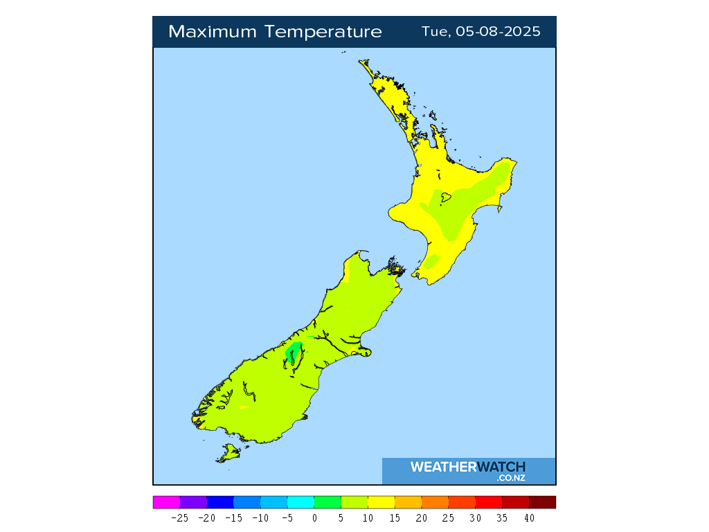 Maximum temperature for 12:01pm on Tue 5 August 2025