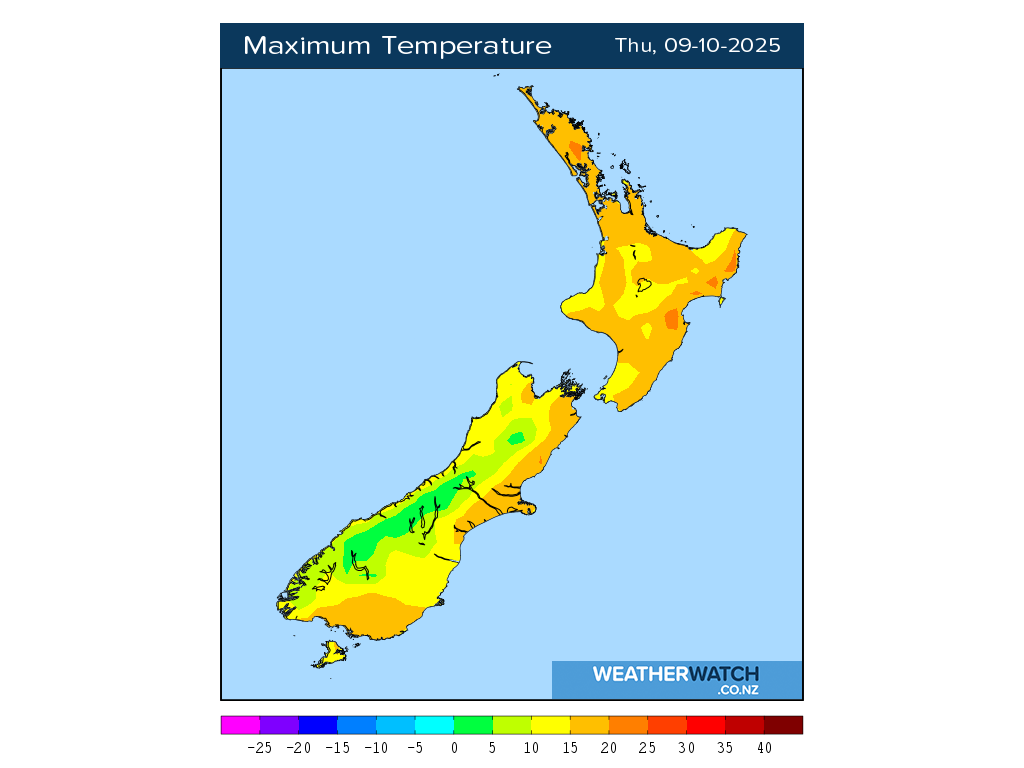 Maximum temperature for 1:01pm on Thu 9 October 2025
