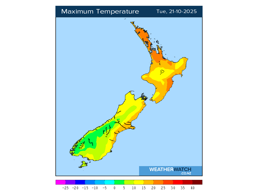 Maximum temperature for 1:01pm on Tue 21 October 2025