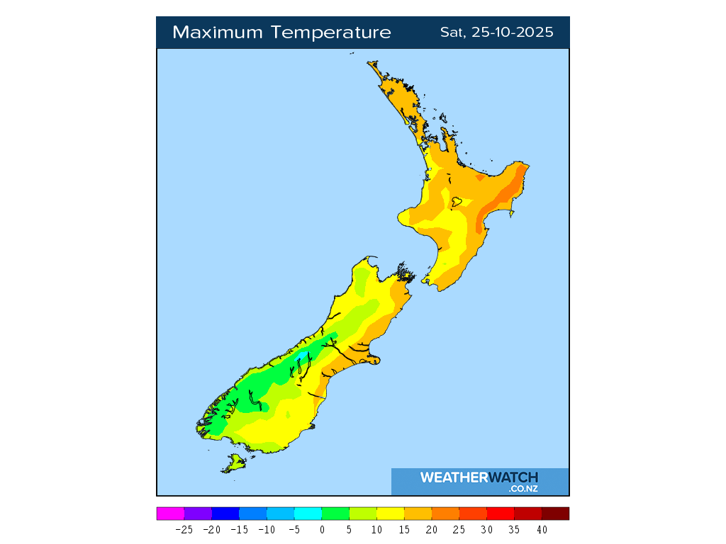 Maximum temperature for 1:01pm on Sat 25 October 2025