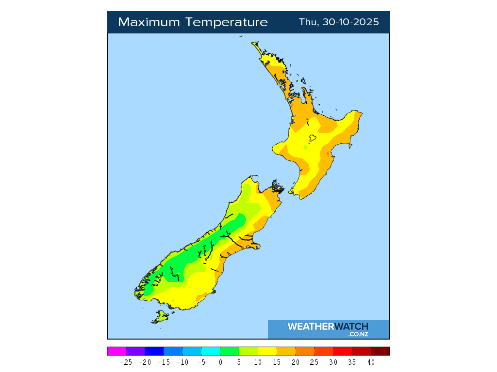 Maximum temperature for 1:01pm on Thu 30 October 2025