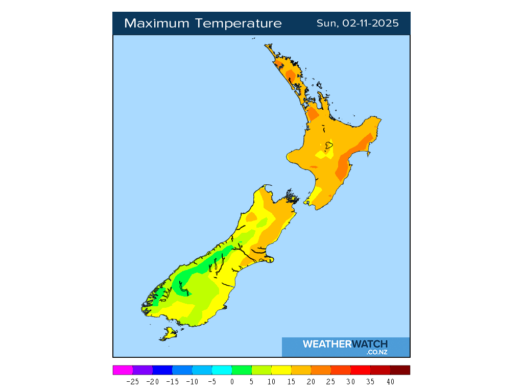 Maximum temperature for 1:01pm on Sun 2 November 2025