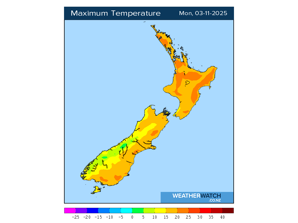 Maximum temperature for 1:01pm on Mon 3 November 2025