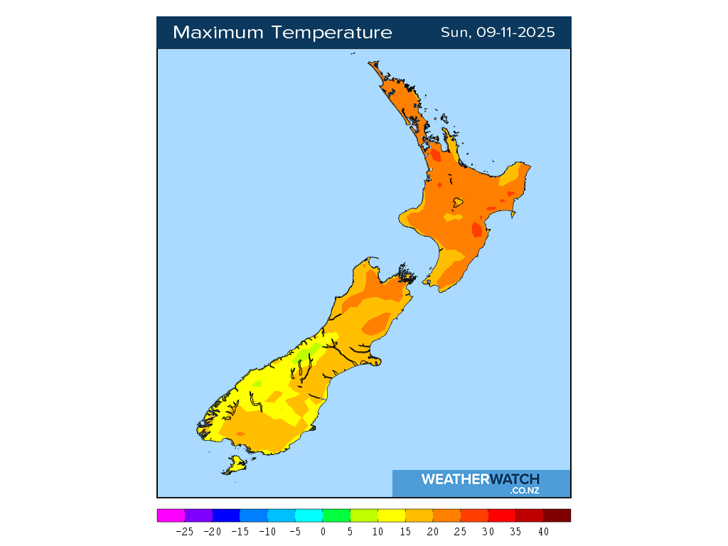 Maximum temperature for 1:01pm on Sun 9 November 2025