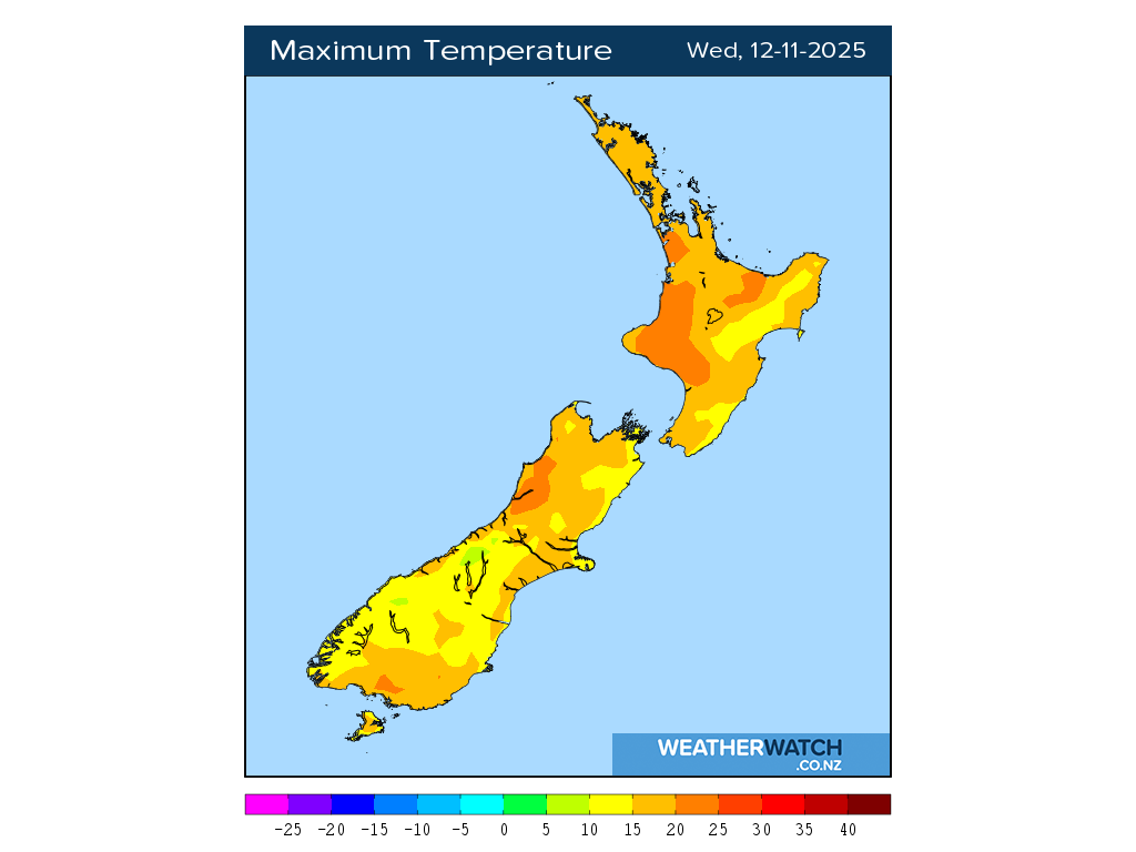 Maximum temperature for 1:01pm on Wed 12 November 2025