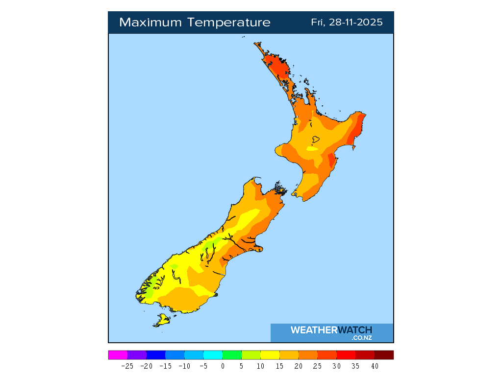 Maximum temperature for 1:01pm on Fri 28 November 2025