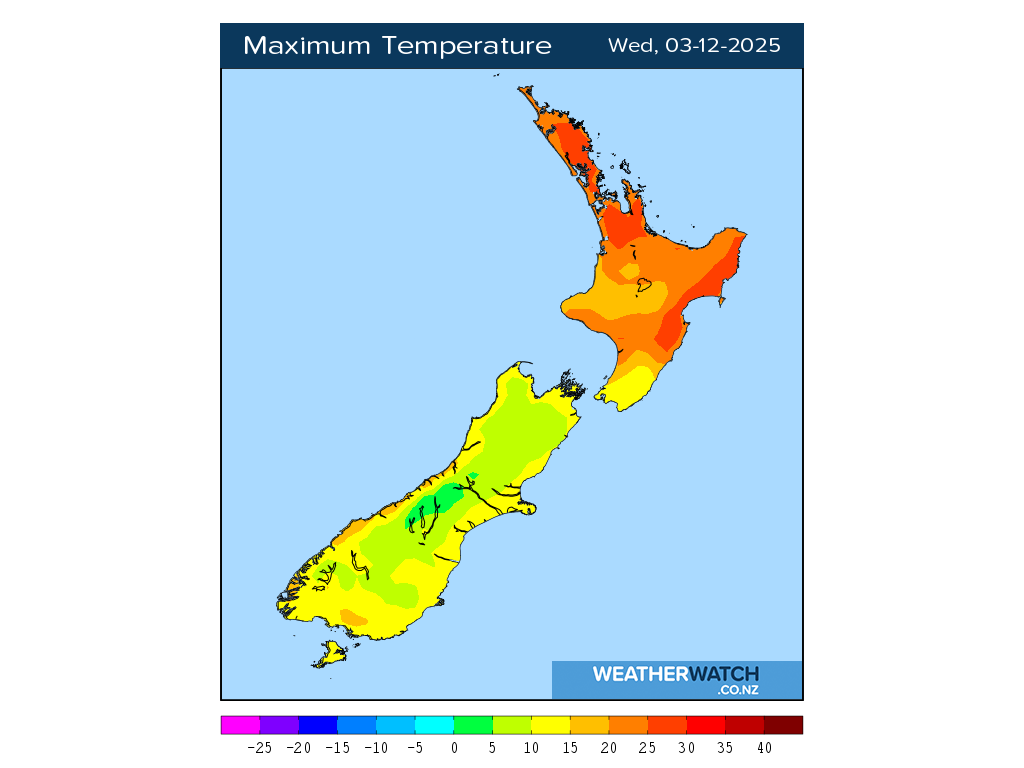 Maximum temperature for 1:01pm on Wed 3 December 2025