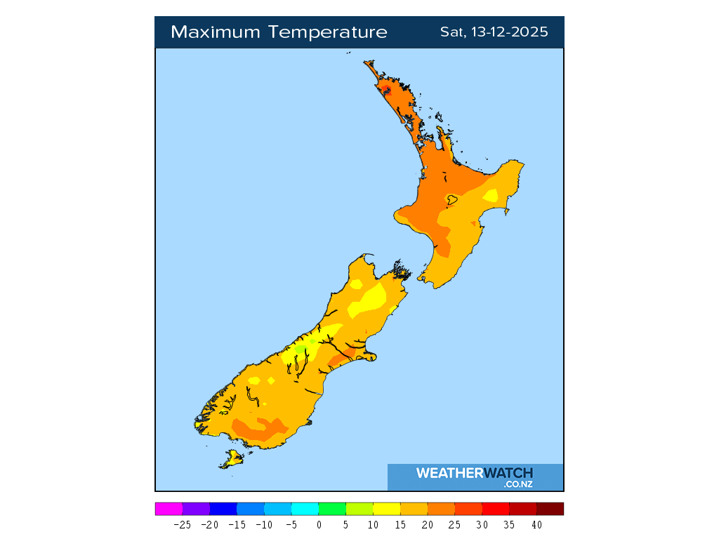 Maximum temperature for 1:01pm on Sat 13 December 2025