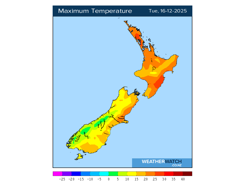 Maximum temperature for 1:01pm on Tue 16 December 2025