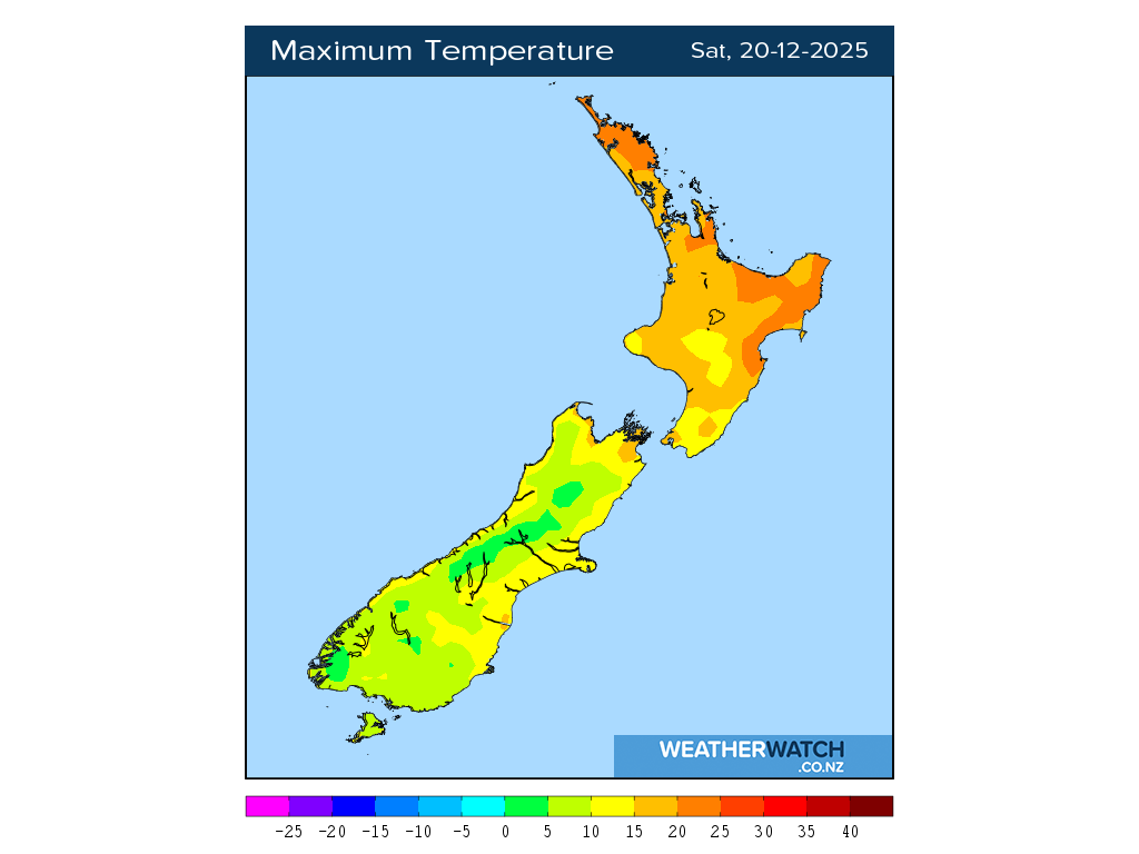 Maximum temperature for 1:01pm on Sat 20 December 2025