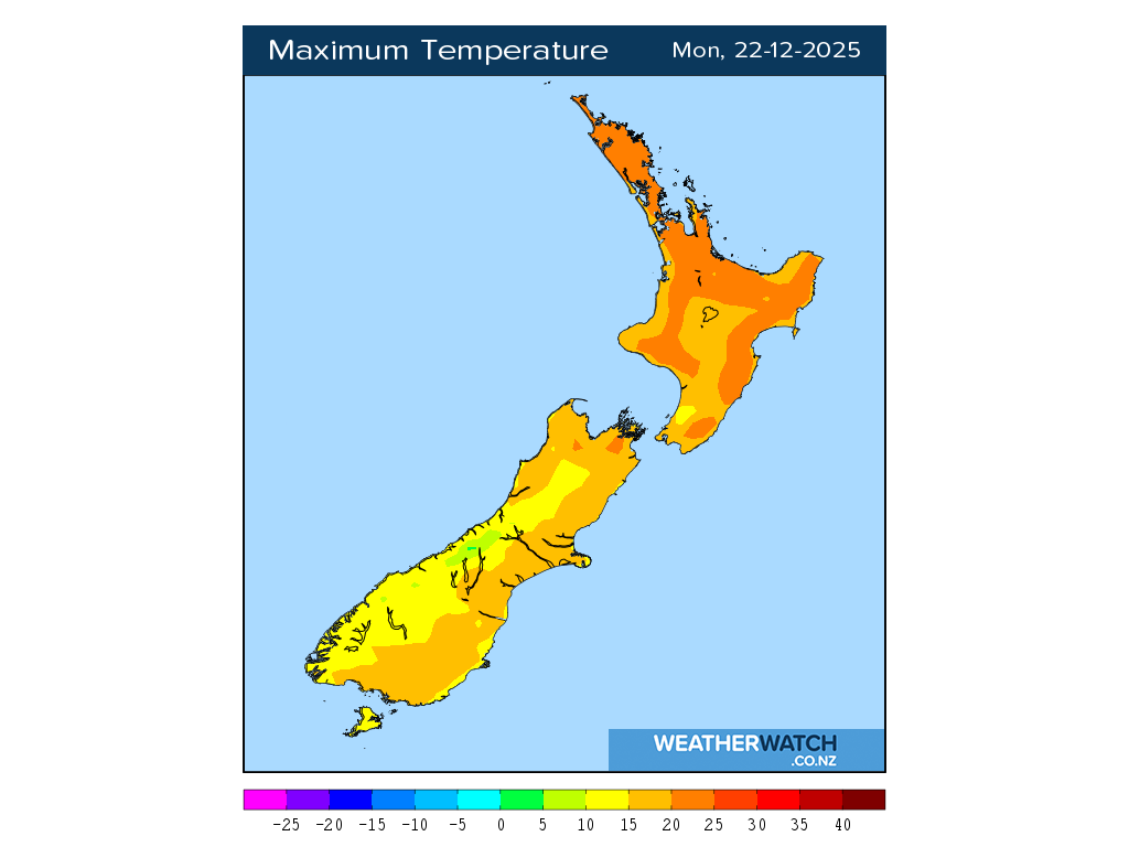 Maximum temperature for 1:01pm on Mon 22 December 2025