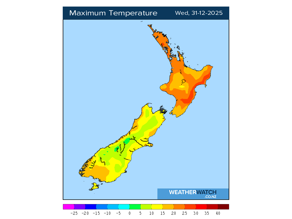 Maximum temperature for 1:01pm on Wed 31 December 2025