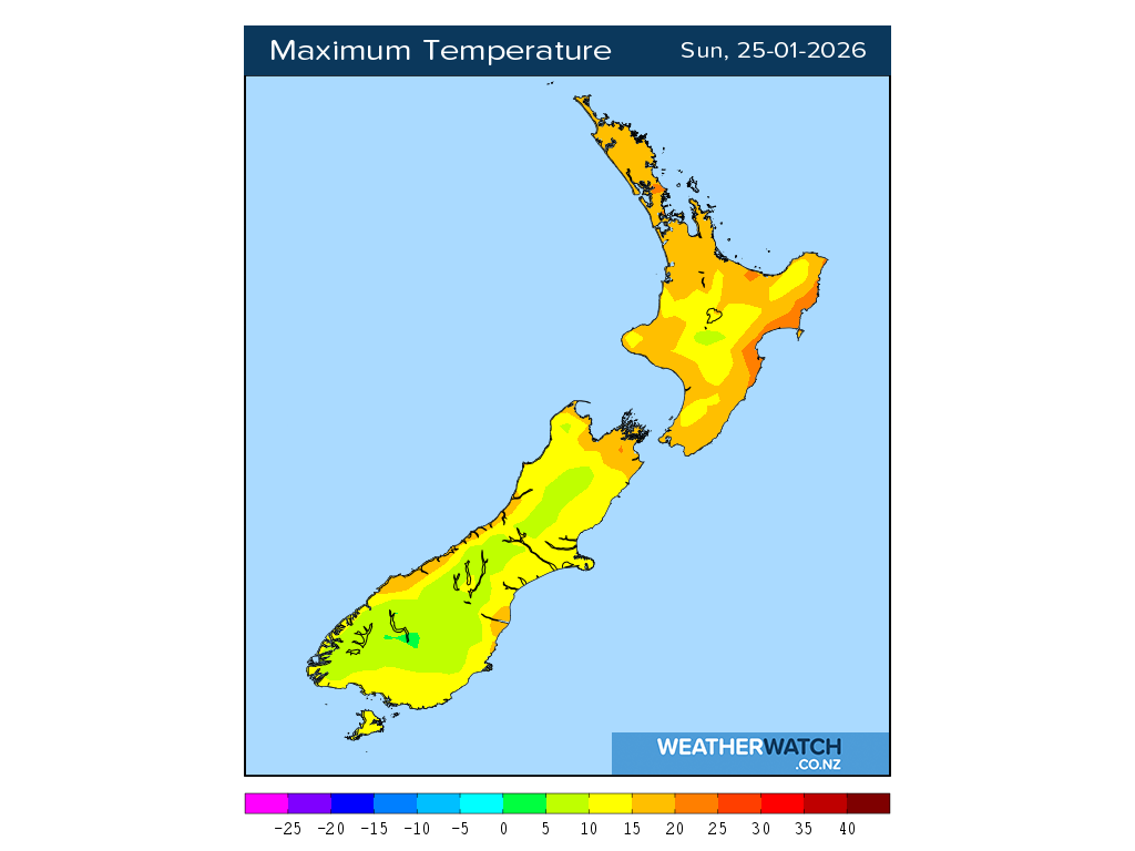 Maximum temperature for 1:01pm on Sun 25 January 2026