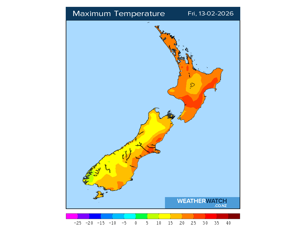 Maximum temperature for 1:01pm on Fri 13 February 2026