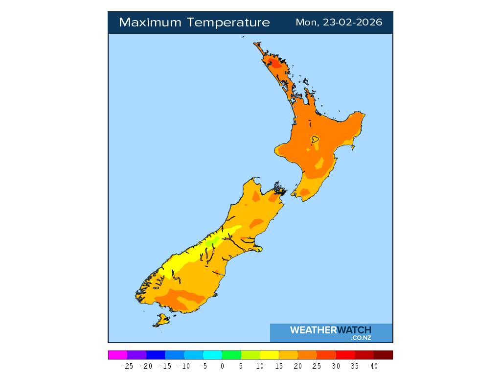 Maximum temperature for 1:01pm on Mon 23 February 2026