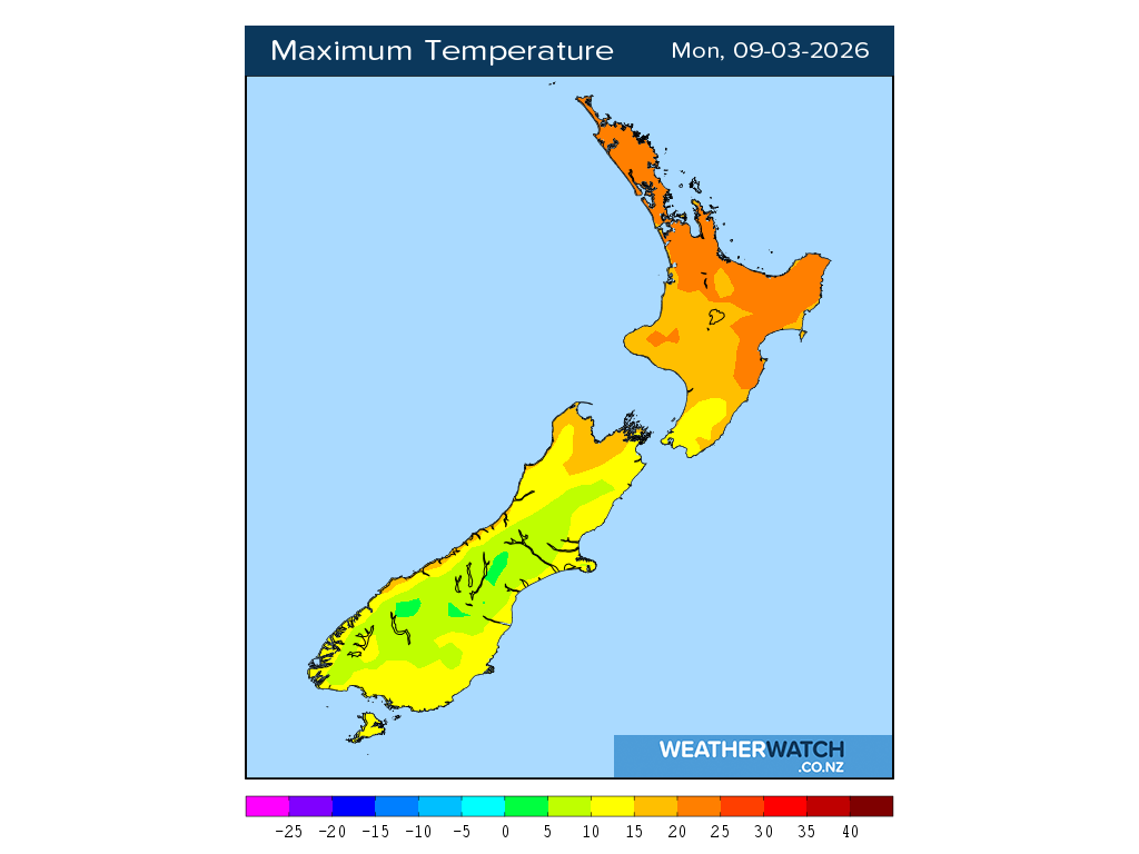 Maximum temperature for 1:01pm on Mon 9 March 2026