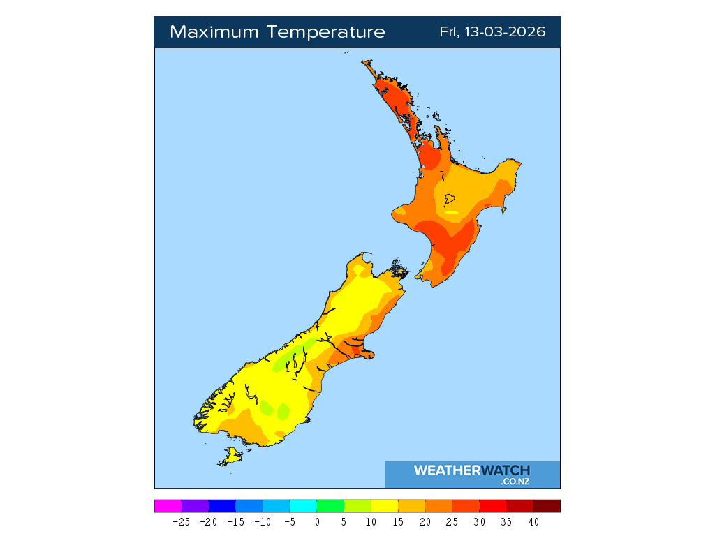 Maximum temperature for 1:01pm on Fri 13 March 2026